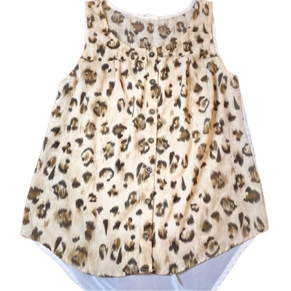 EDGE‎ Sheer leopard print studded blouse Sz S
